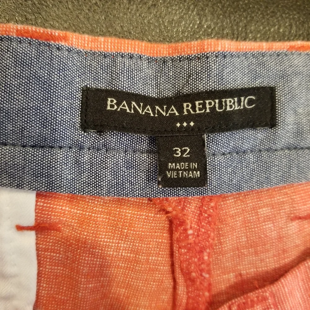 Banana Republic Shorts Men's 32 Linen Cotton Coral Orange Flat Front Casual - Picture 2 of 7